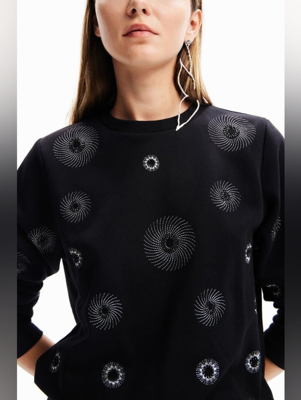 Desigual Geometric Embroidered Beaded Sweatshirt Size M